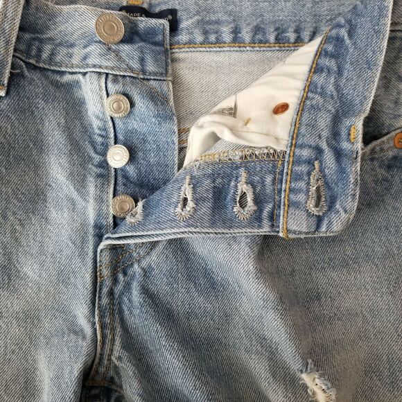 Levis 501 Button Fly Mom Jeans 26 Taper Made Crafted Distress Selvedge Ripped - Picture 3 of 12